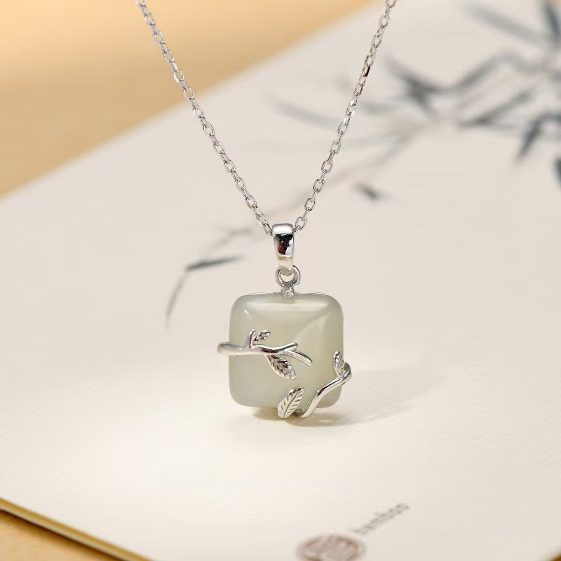 Serene Willow Hetian Jade Sugar Cube Pendant