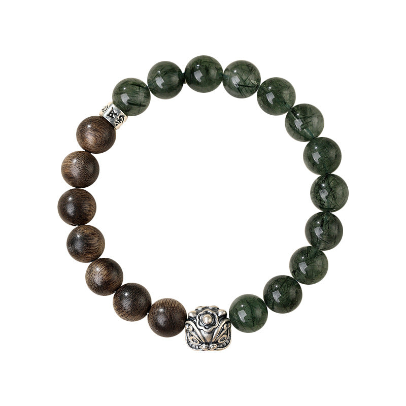 Silver Lion Bracelet Sandalwood Green Rutilated Quartz Bracelet-Awakened Courage