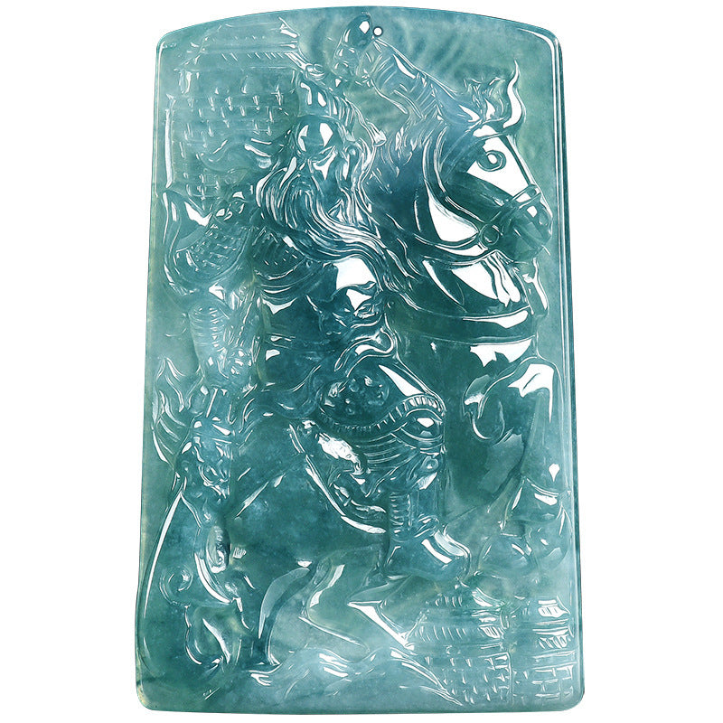 Loyalty and Courage-Guan Yu & Divine Dragon Blue Water Jadeite Pendant