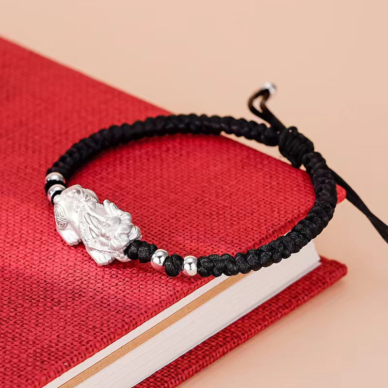999 Pure Silver Pixiu Wealth String Bracelet-Traditional Good Fortune Symbol