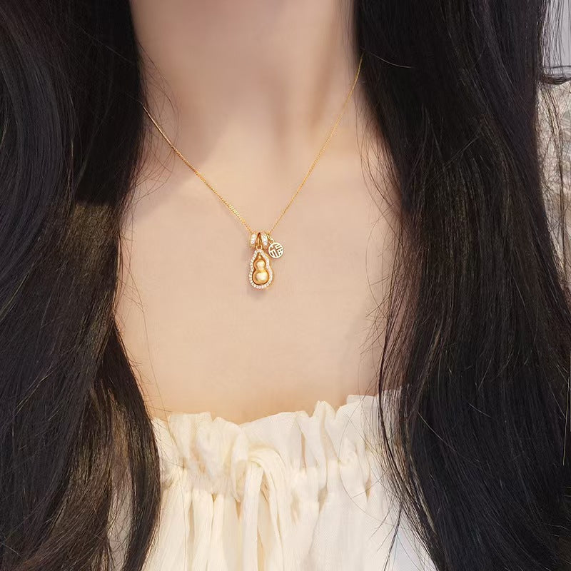 18K Gold-Plated Silver Fortune Gourd Pendant Necklace ¨C Rotatable Design for Elegance & Blessings