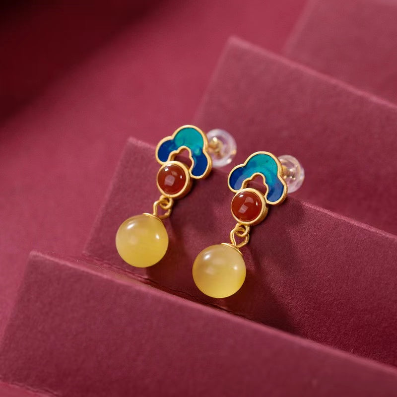 Auspicious Clouds Yellow Amber Jewely Set-Lucky and Prosperity