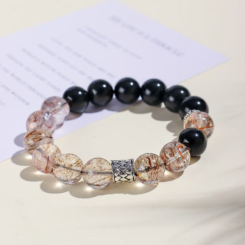 Black Super Seven Quartz Obsidian Bracelet-Grounding & Inner Reflection