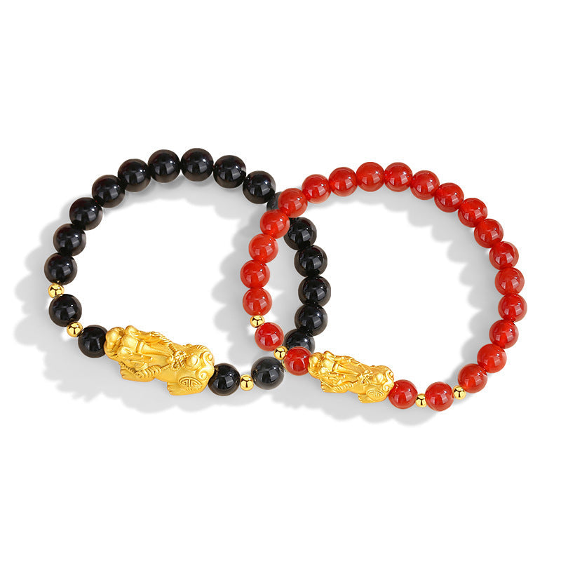 Black & Red Agate Pixiu Couple Bracelets-Shared Joy