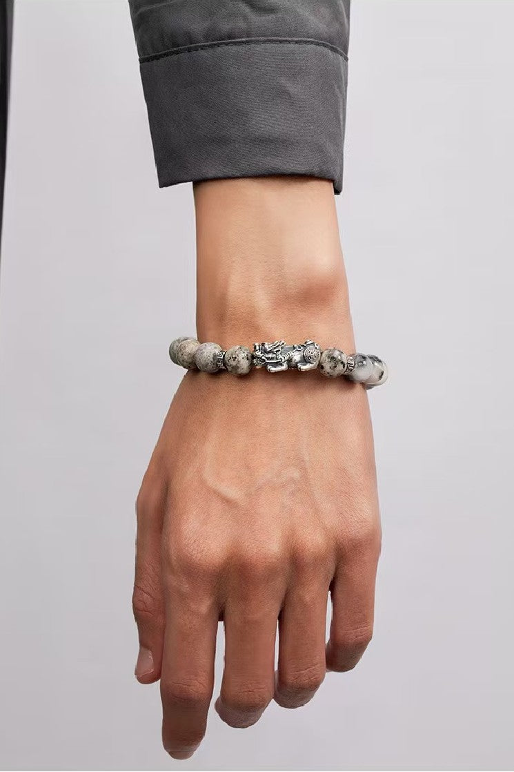 Silver Dragon White Turquoise Bracelet-Traditional Good Fortune Symbol