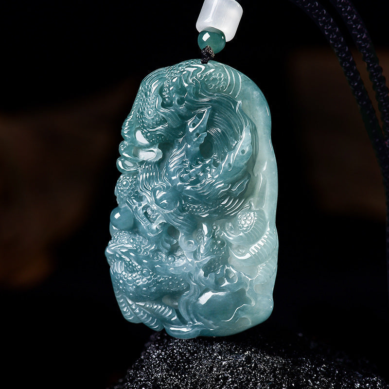 The Sovereign¡¯s Shield: Ice-Blue Water Jadeite Dragon Pendant