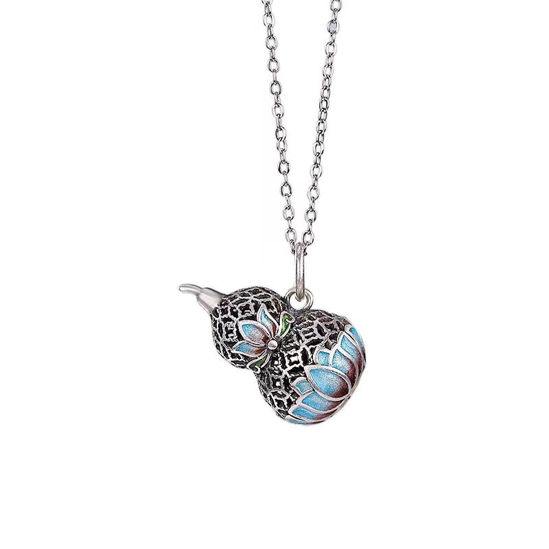 Hollow Calabash Enamel Silver Necklace-Good Fortune and Prosperity