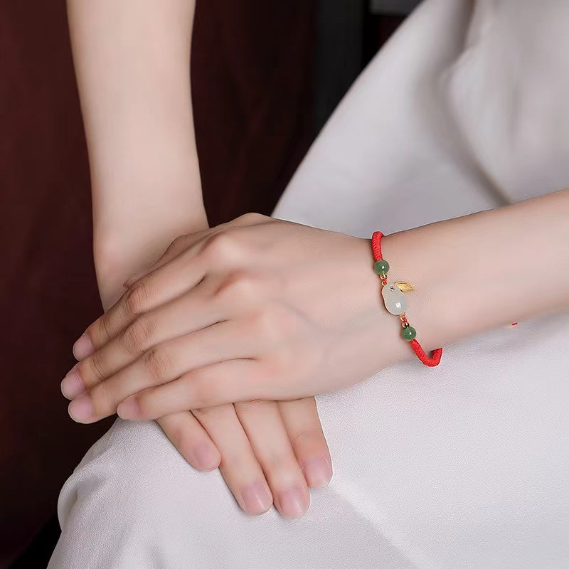 Green Jade Rabbit Red String Bracelet