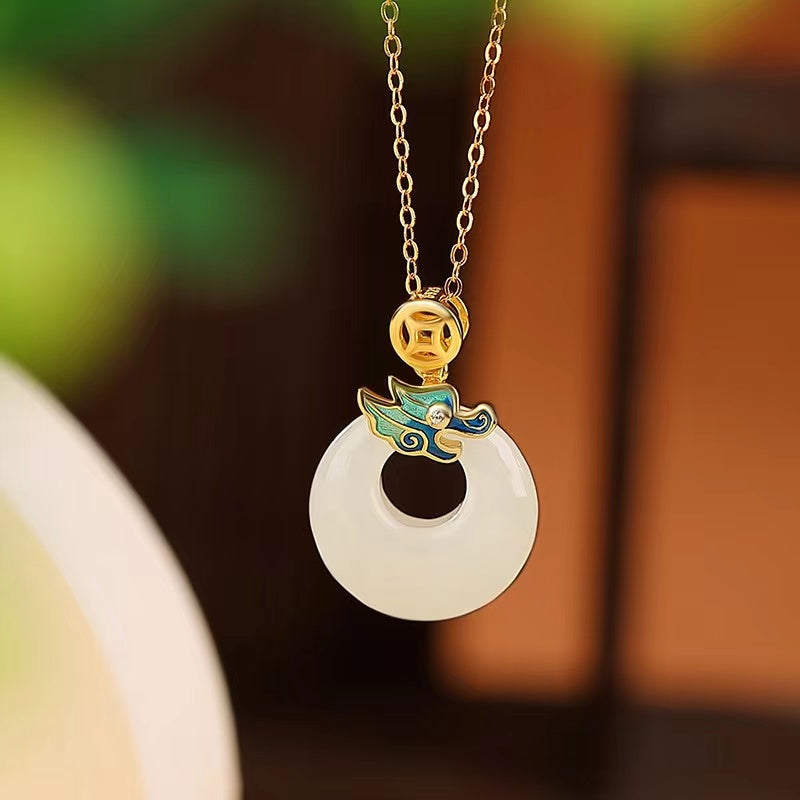 Enamel Dragon Jade Necklace Pendant -Fortune Prosperity