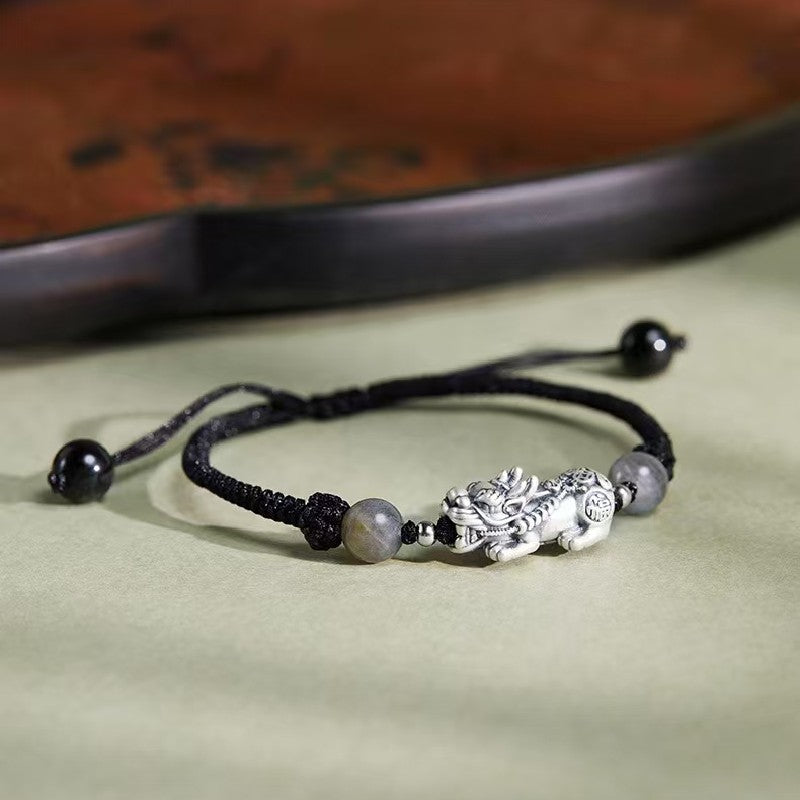 999 Silver Pixiu Moonstone Bracelet-Prosperity & Inner Peace