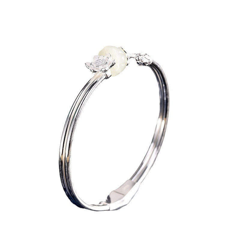 Quiet Renewal-Jade Lotus 925 Sterling Silver Bangle