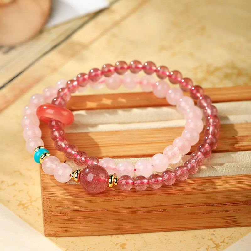 Rose Quartz Double-Wrap Fortune Bead Bracelet-Gentle Renewal