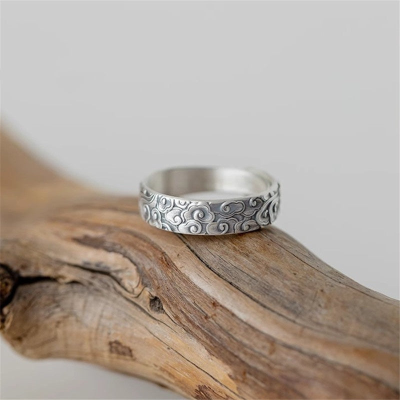 Fortune in Motion-Hand-Carved 999 Fine Silver Cloud Ring