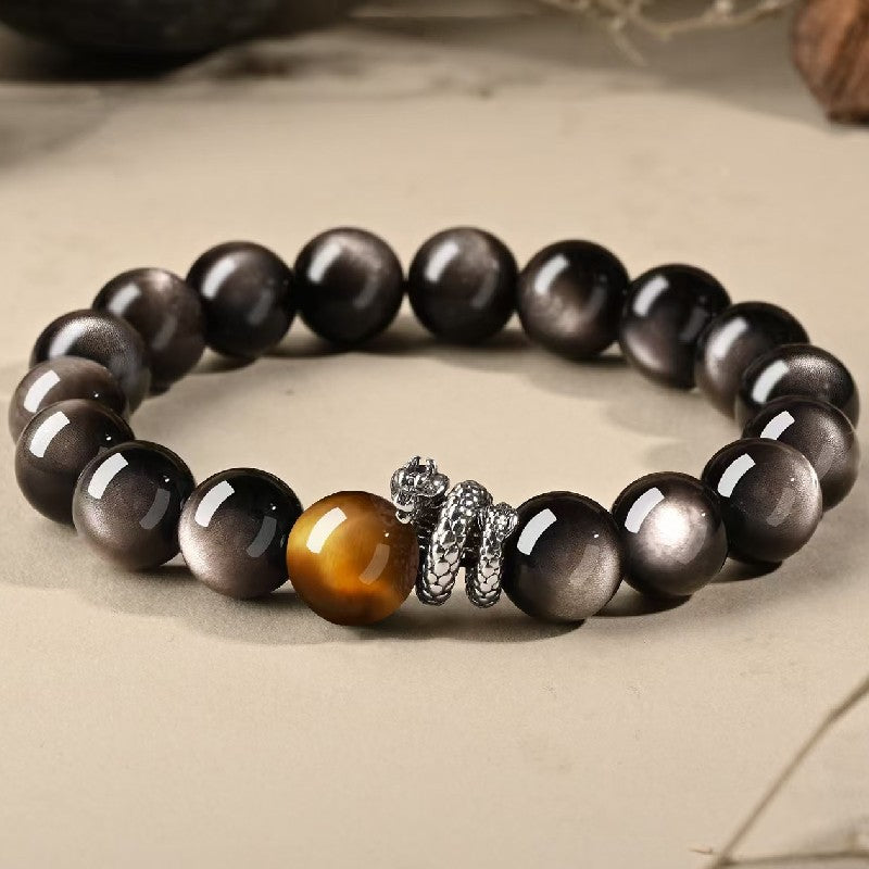 Power Dragon Black Obsidian Men Bracelet-Traditional Good Fortune Symbol