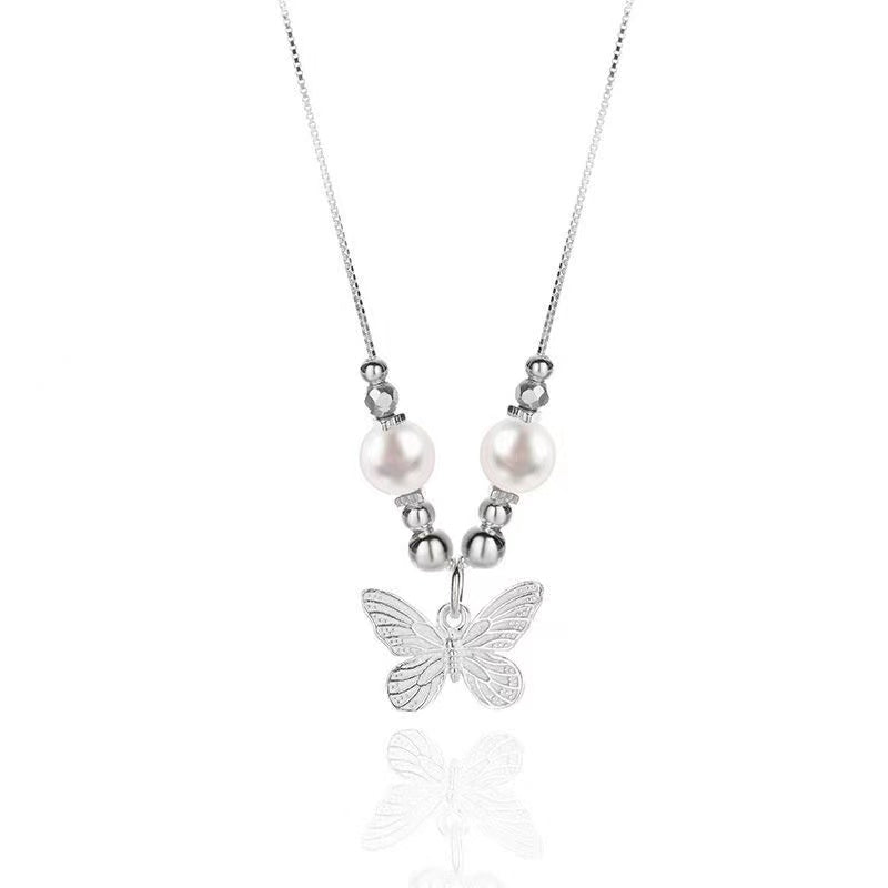 Butterfly Jade Beads Silver Necklace-Transformation and Prosperity