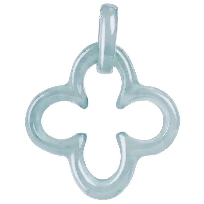 Luck Four Leaf Clover Jade Pendant Necklace-925 Sterling SIlver