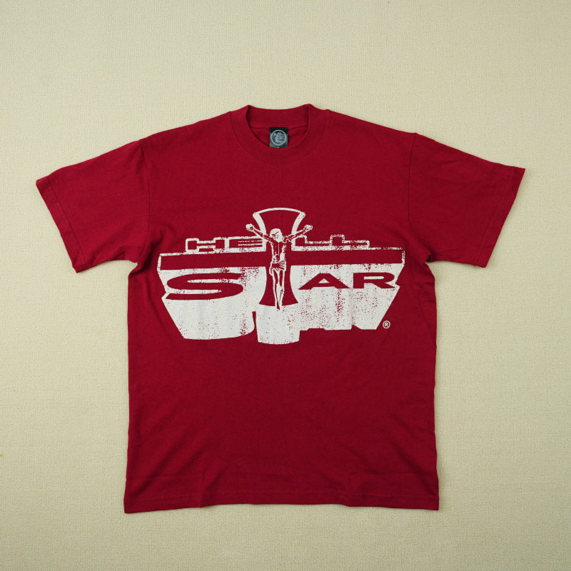 Hellstar Studios Jesus Emblem Short Sleeve Tee Shirt Blood Red