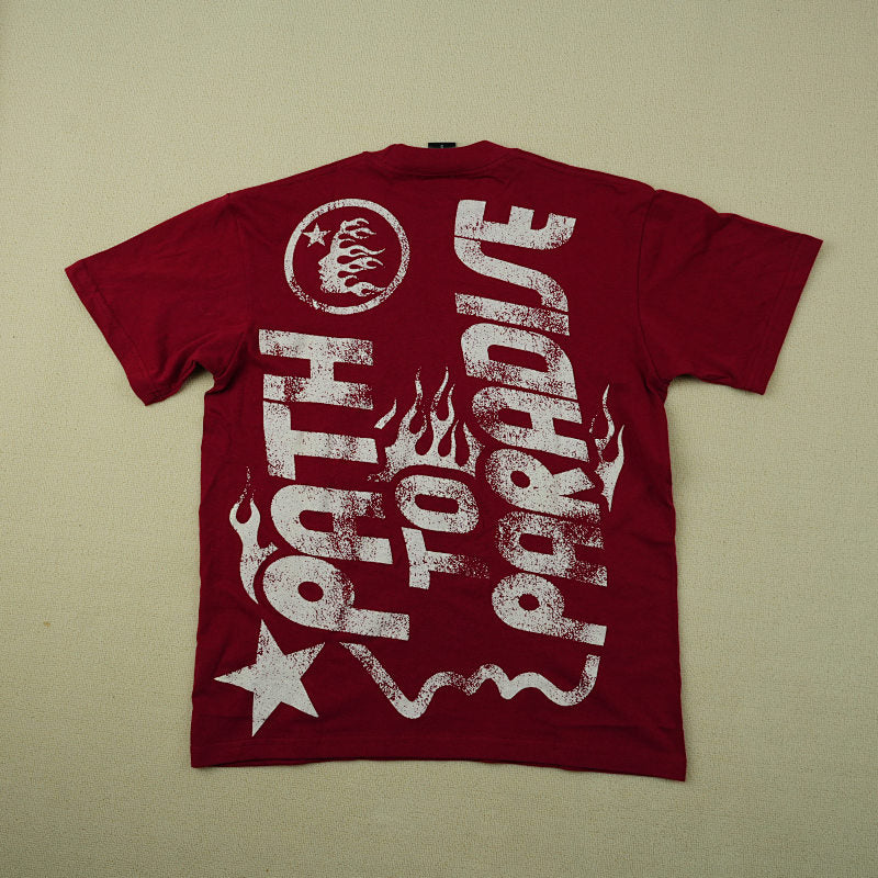 Hellstar Studios Jesus Emblem Short Sleeve Tee Shirt Blood Red