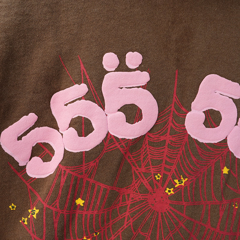 Sp5der Angel Number Hoodie Brown