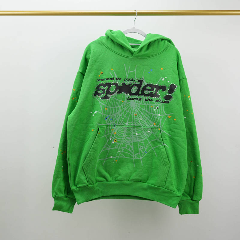 Sp5Der Punk V2 Rhinestone Hoodie Bright Green