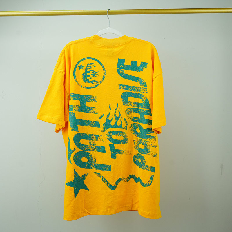 Hellstar Studios Jesus Emblem Short Sleeve Tee Shirt Yellow