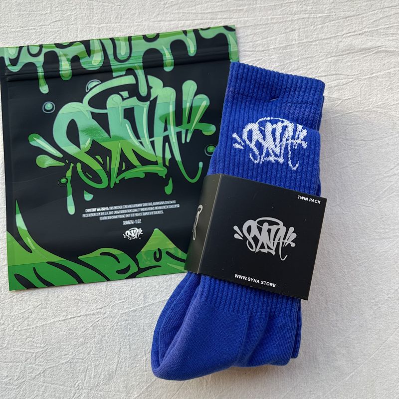 Blue Crew Socks with Graffiti Logo Twin Pack
