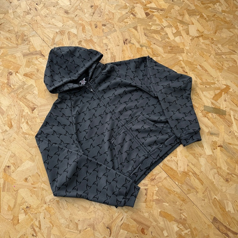 Mertra Monogram Zip Hoodie - Dark Grey
