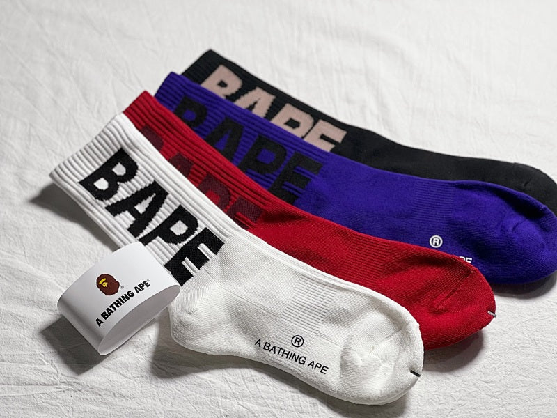 Bape Crew Socks - White/Red/Purple/Black