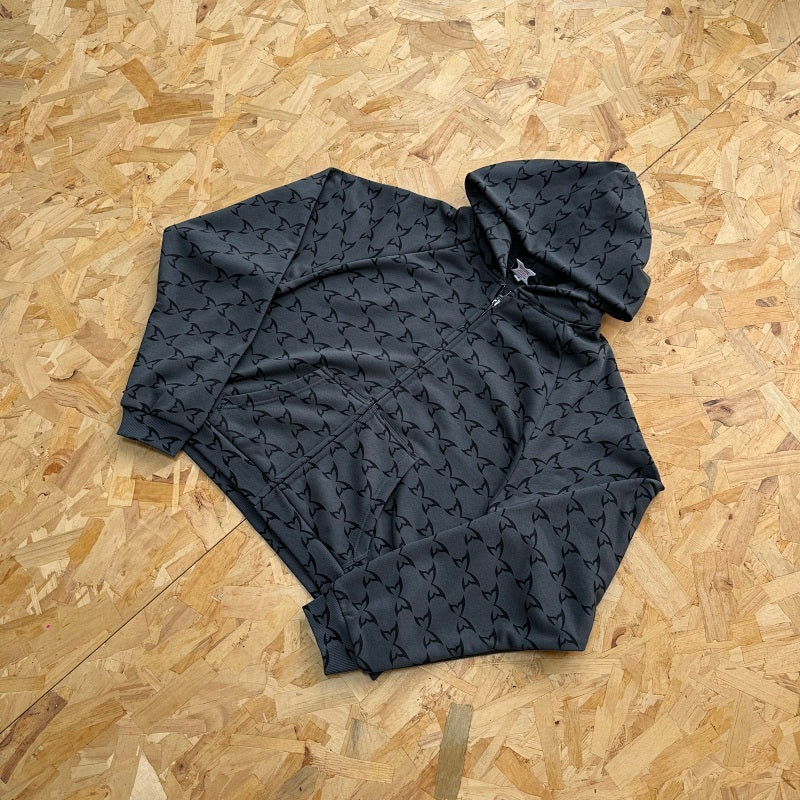 Mertra Monogram Zip Hoodie - Dark Grey