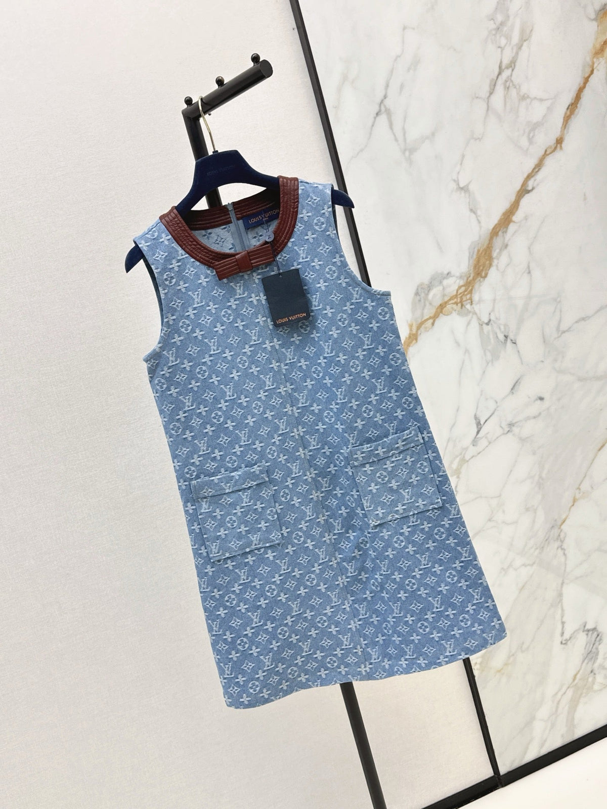 Monogram Denim Sleeveless Shift Dress
