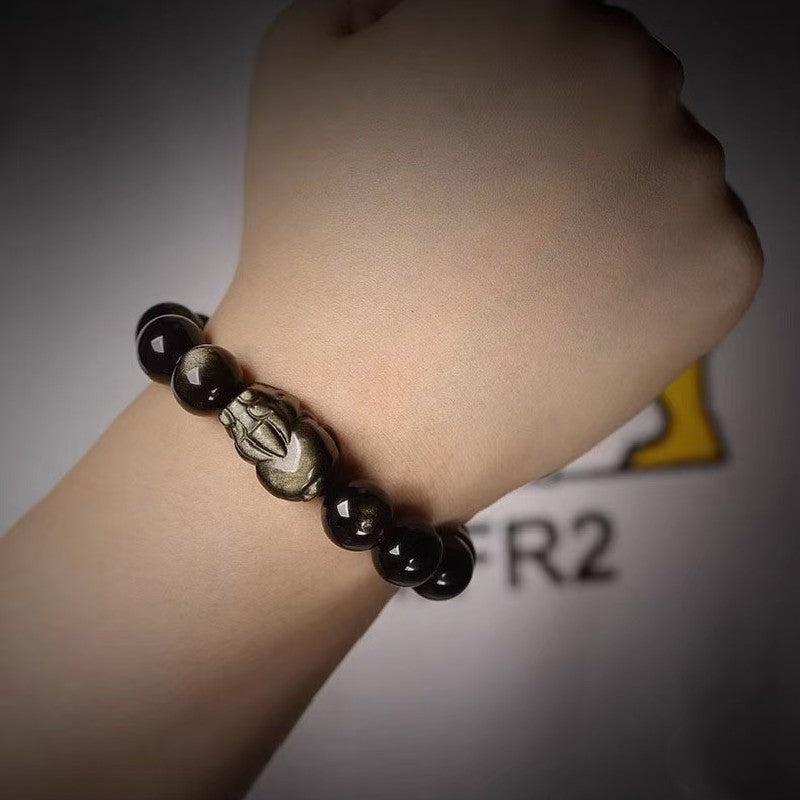 Obisidian Pixiu Six True Words Bracelet-Traditional Good Fortune Symbol