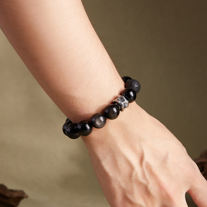 Resilient Core-Silver Obsidian & Lava Stone Beaded Bracelet
