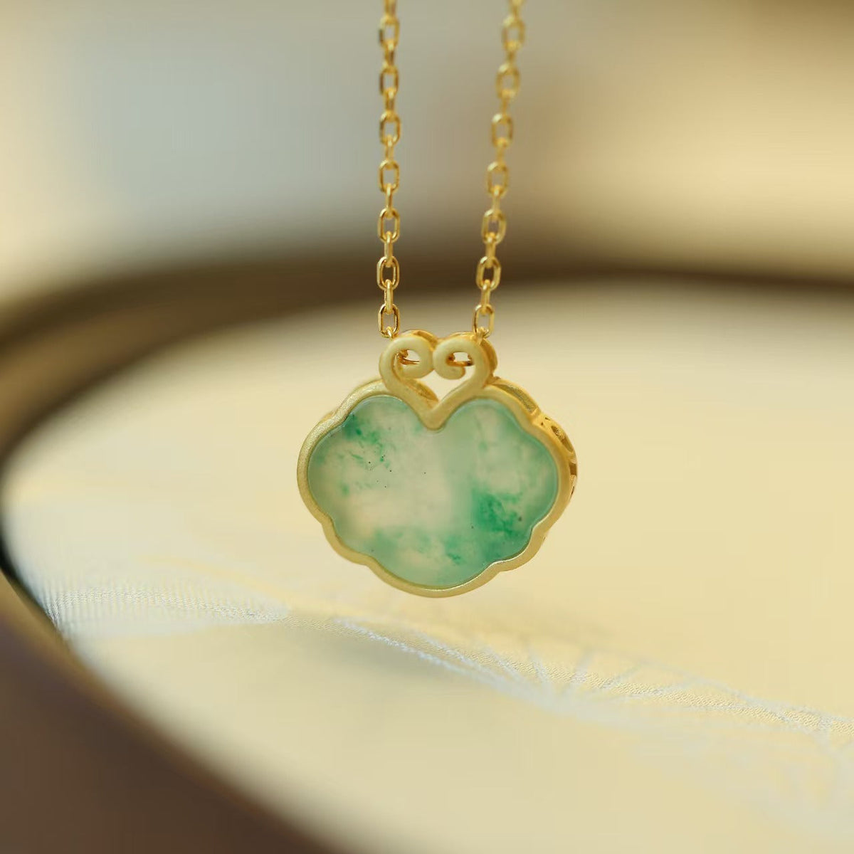 Auspicious Clouds Natural Emerald Necklace-Traditional Prosperity Symbol