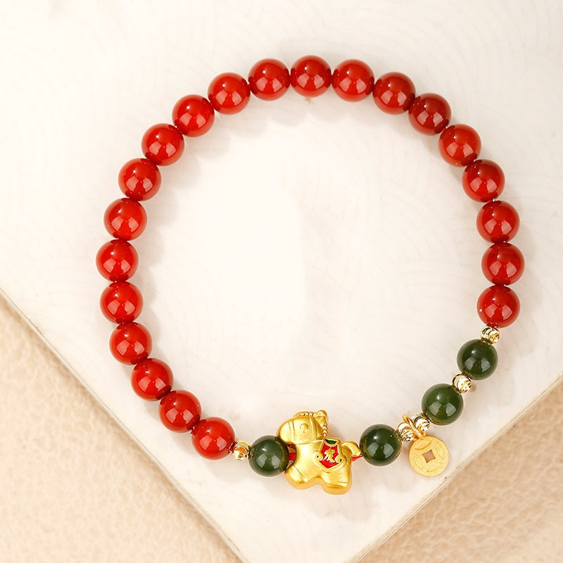 Golden Lucky Horse Agate Bracelet-Courage in Motion