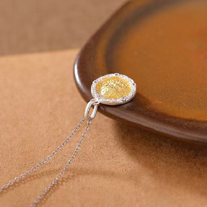 Yellow Jambhala Six True Words Silver Pendant Necklace-Protection and Prosperity