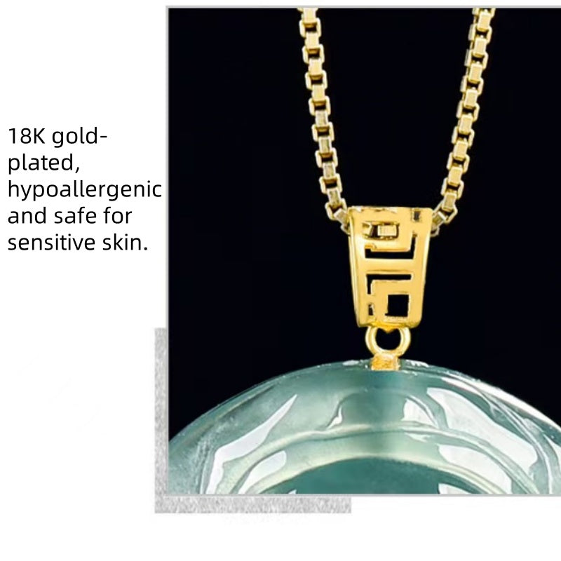 Blue Jadeite God of Wealth Pendant ¨C Natural Ice-Type Jade Necklace with 18K Gold Setting