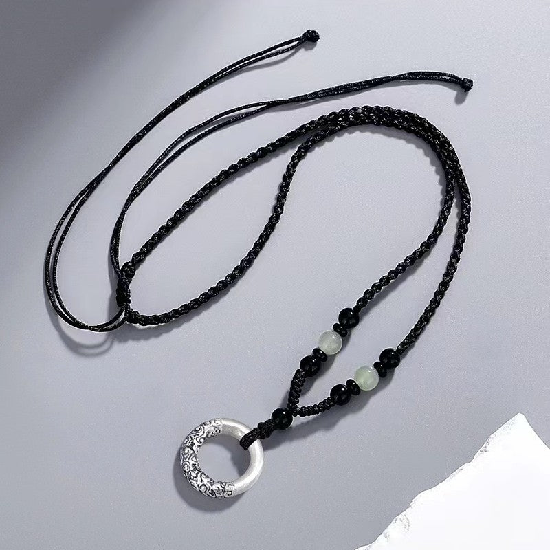 Lucky Clouds Black Agate Bead 999 Silver Pendant-Prosperity Luck