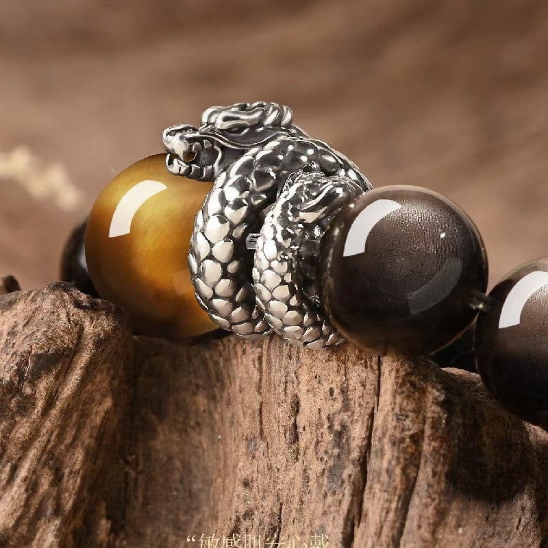 Power Dragon Black Obsidian Men Bracelet-Traditional Good Fortune Symbol