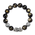 Silver Pixiu Gold Obsidian Bracelet-Traditional Prosperity Symbol