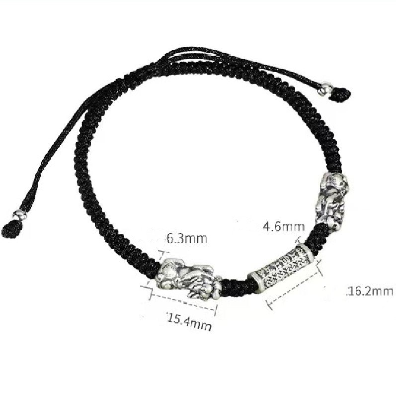 999 Silver Double Pixiu Six True Words Bracelet-Traditional Good Fortune Symbol
