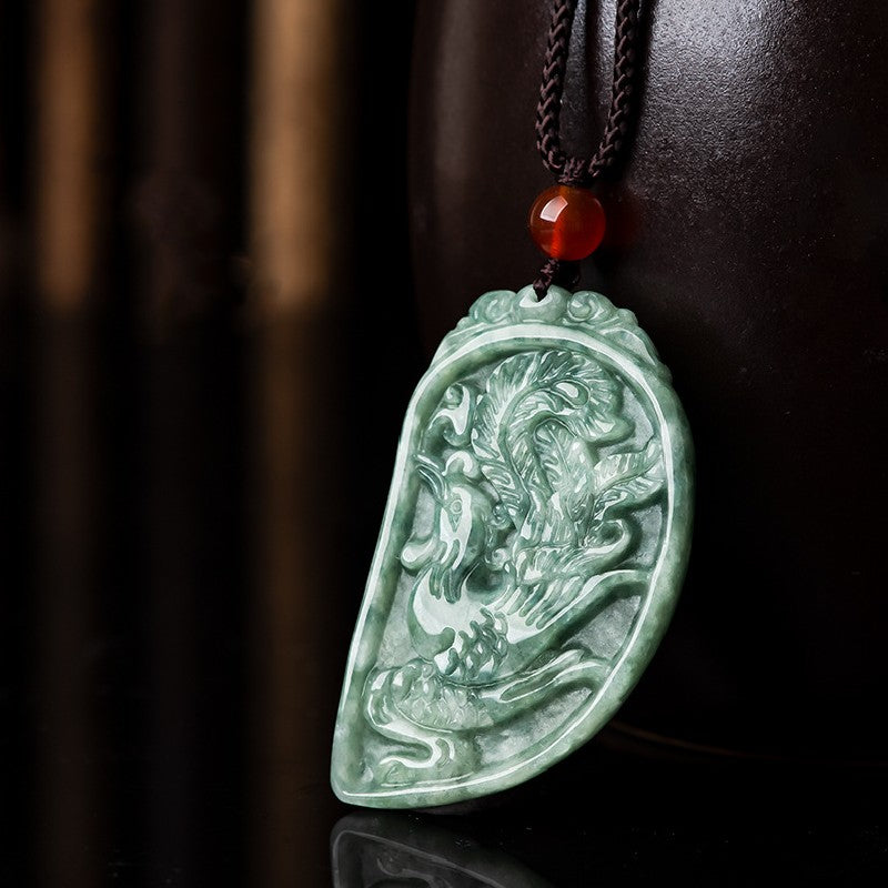 Dragon Phoenix Couple Pendant-Grade A Natural Jade