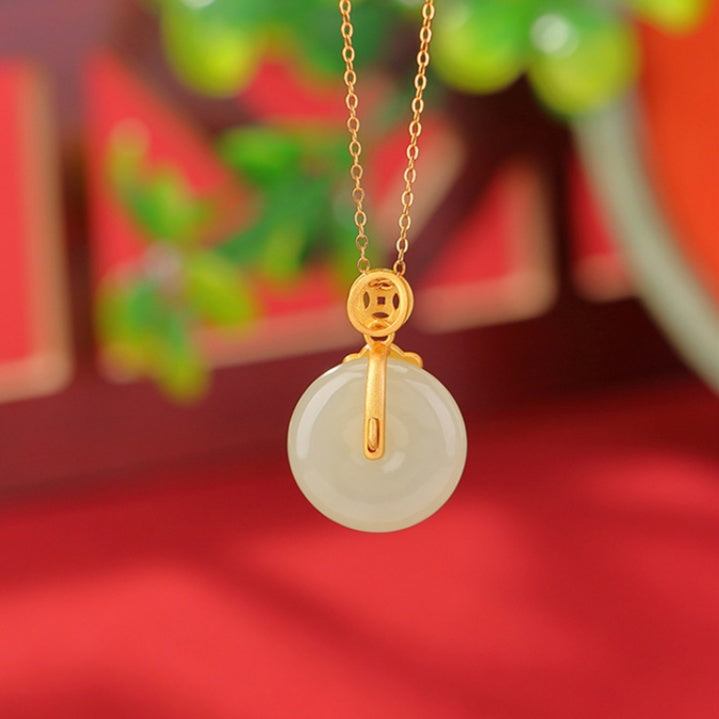 Nephrite Jade Cloud & Coin Necklace-Wishes for Peace