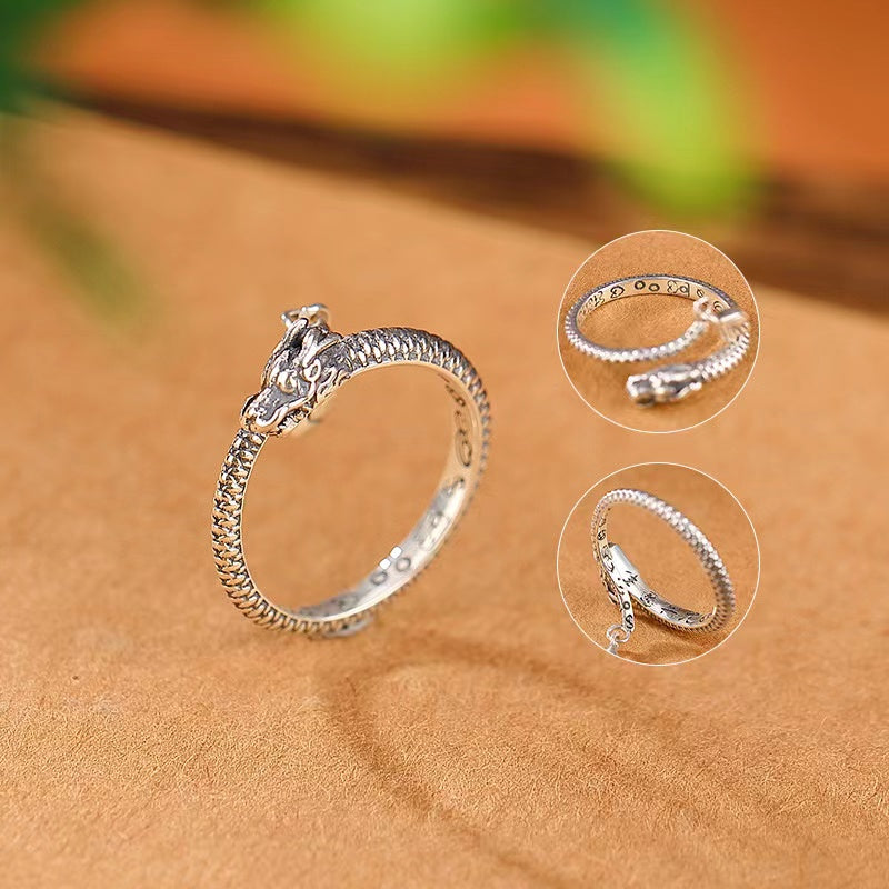 Vintage Dragon Silver Ring-Fortune Prosperity