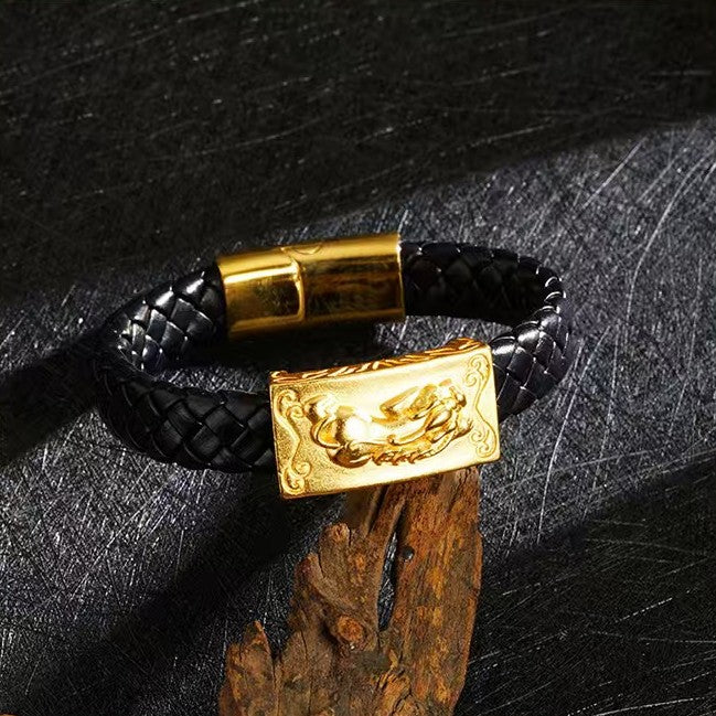 Fortune Beast Pixiu Leather Bracelet-Traditional Prosperity Symbol