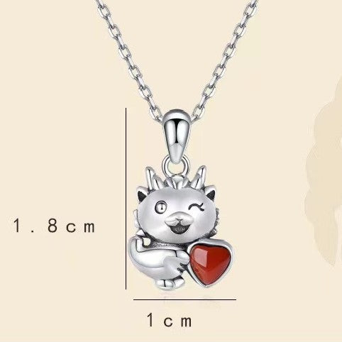 Lucky Dragon Agate Silver Necklace-Fortune Prosperity