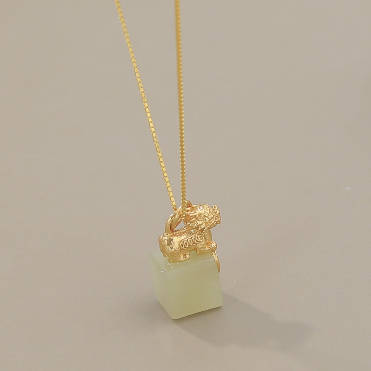 Gold-Plated Pixiu White Nephrite Jade Pendant Necklace-Grounded Opportunity
