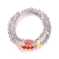 Strawberry Quartz Pixiu Moonstone Bracelet-Traditional Good Fortune Symbol