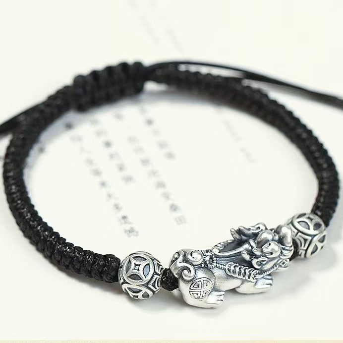 Silver Pixiu Vintage Coin Bead Bracelet-Traditional Good Fortune Symbol