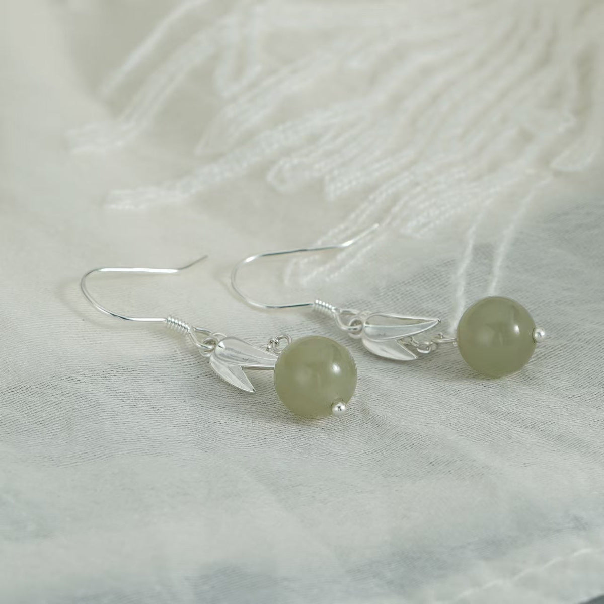 Bamboo Leaf Green Jade Drop Earrings ¨C Gentle Harmony in 925 Sterling Silver