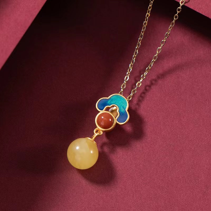 Auspicious Clouds Yellow Amber Jewely Set-Lucky and Prosperity